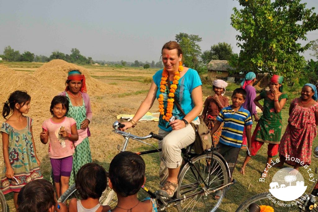 Bicycling countryside Bardia Homestay