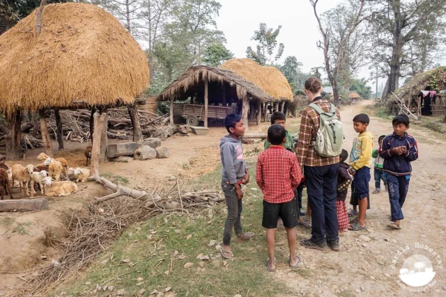Walking on the countryside Bardia National Park Nepal